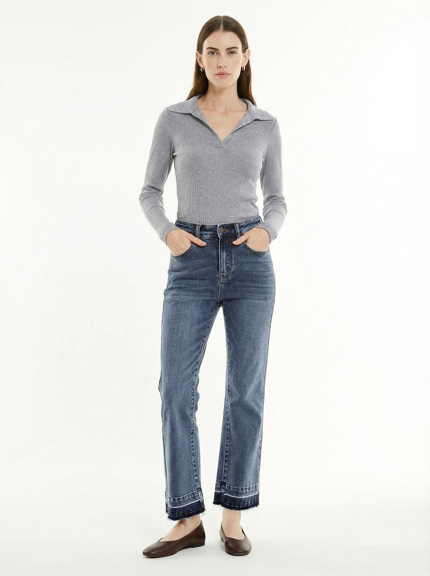 polo côtelé à manches longues