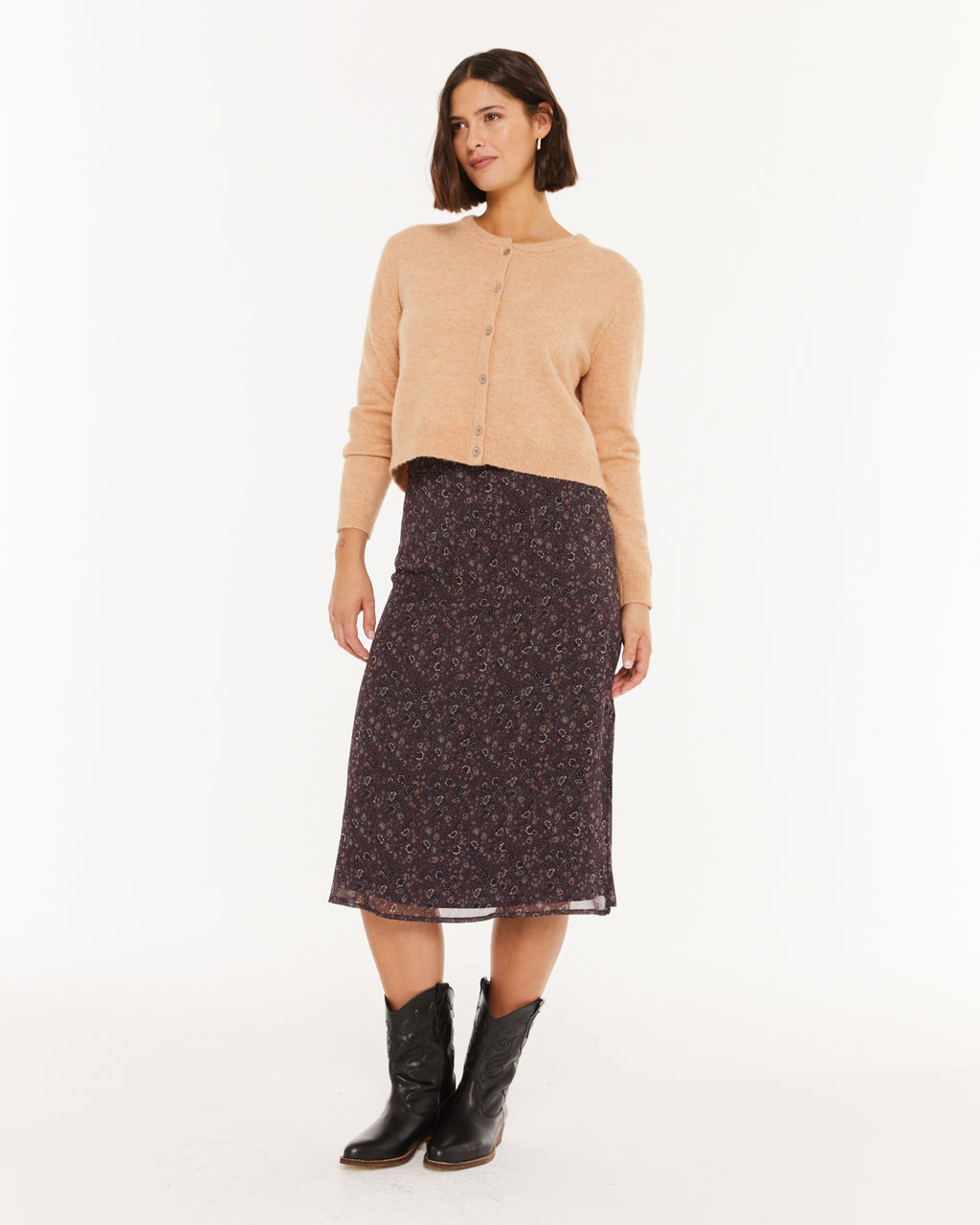 Falda midi estampado floral pequeño