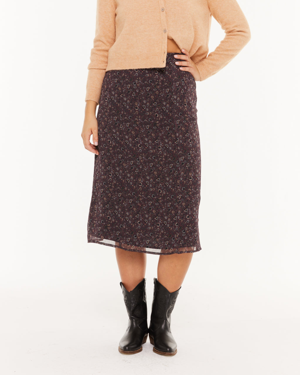 Falda midi estampado floral pequeño