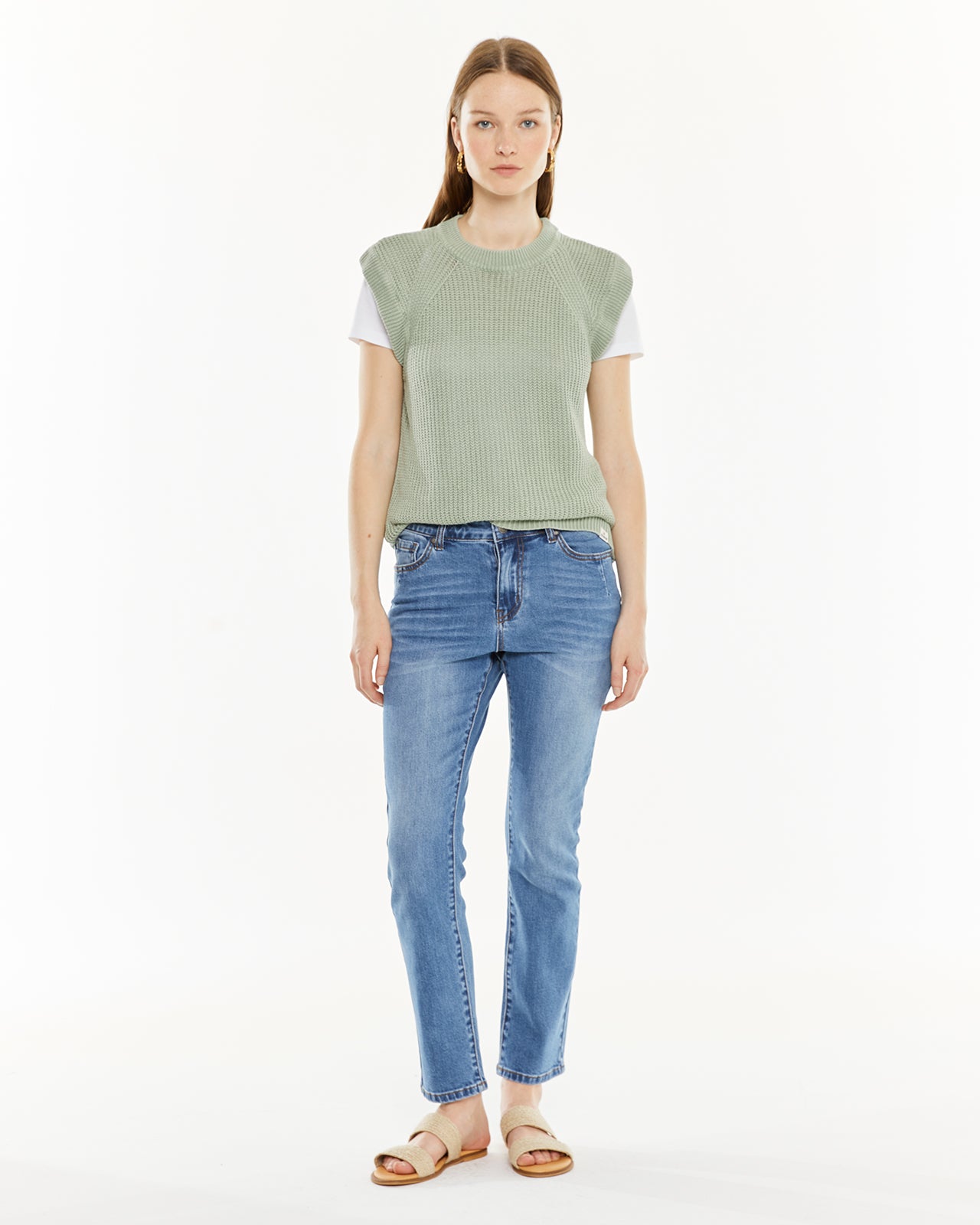 Short-sleeved round-neck sweater