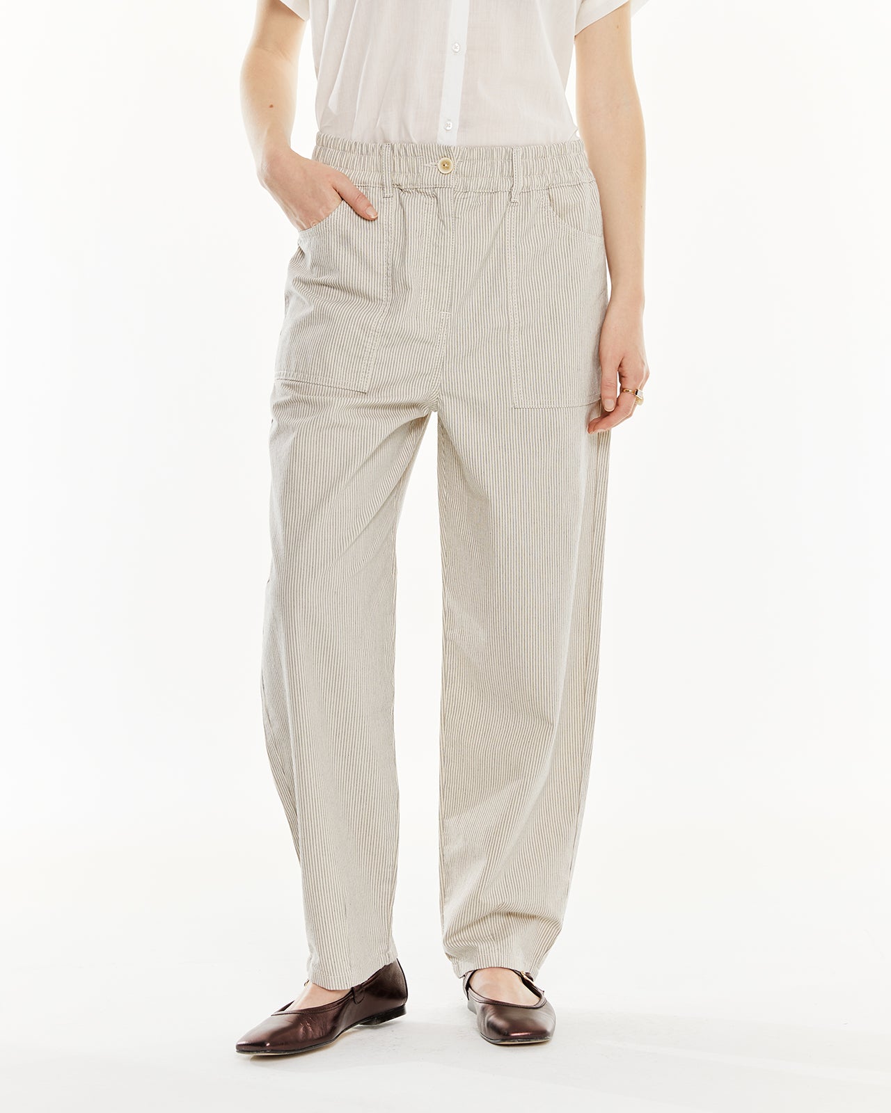 Striped pants with elastic waistband