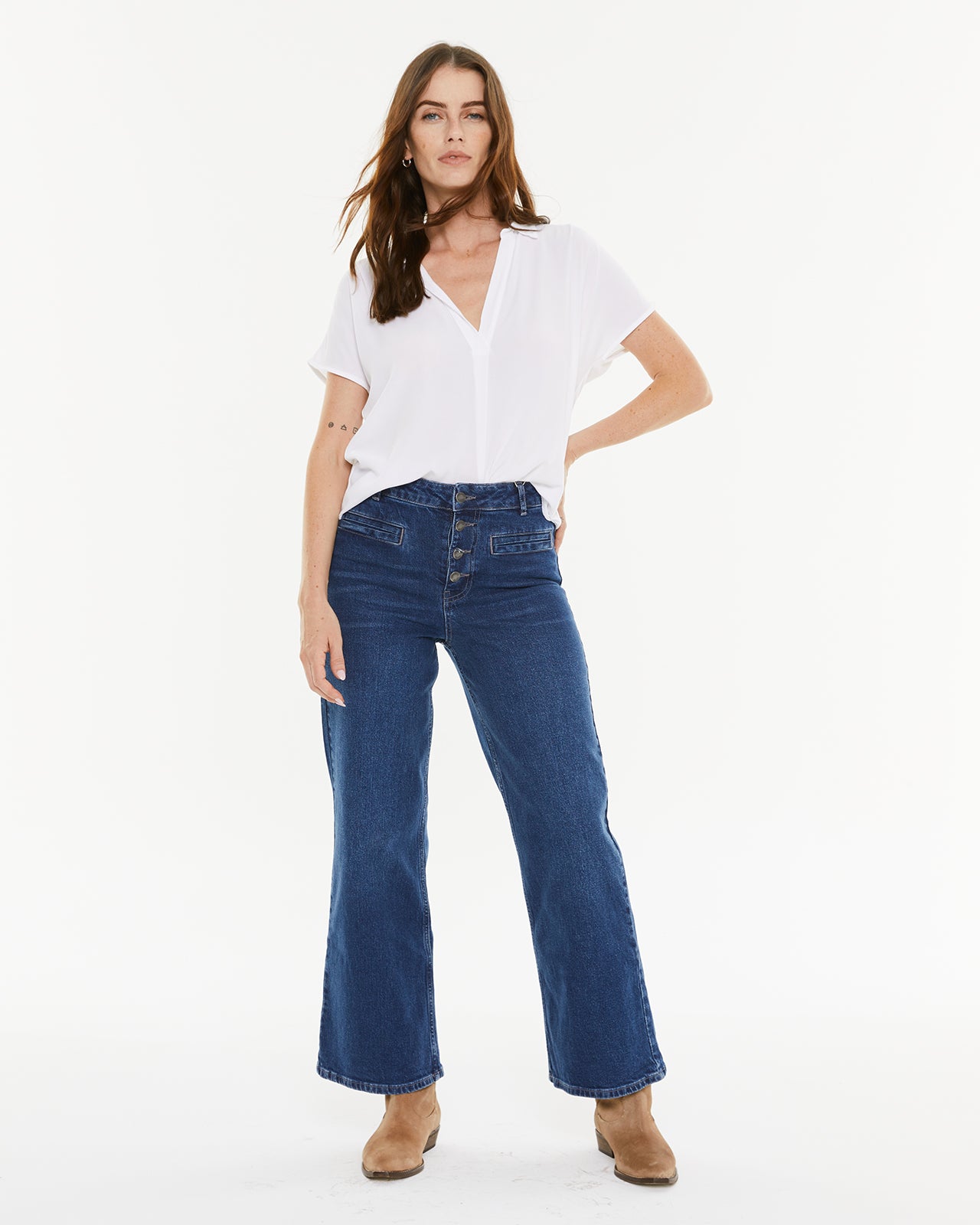 Wide-leg trousers with welt pockets