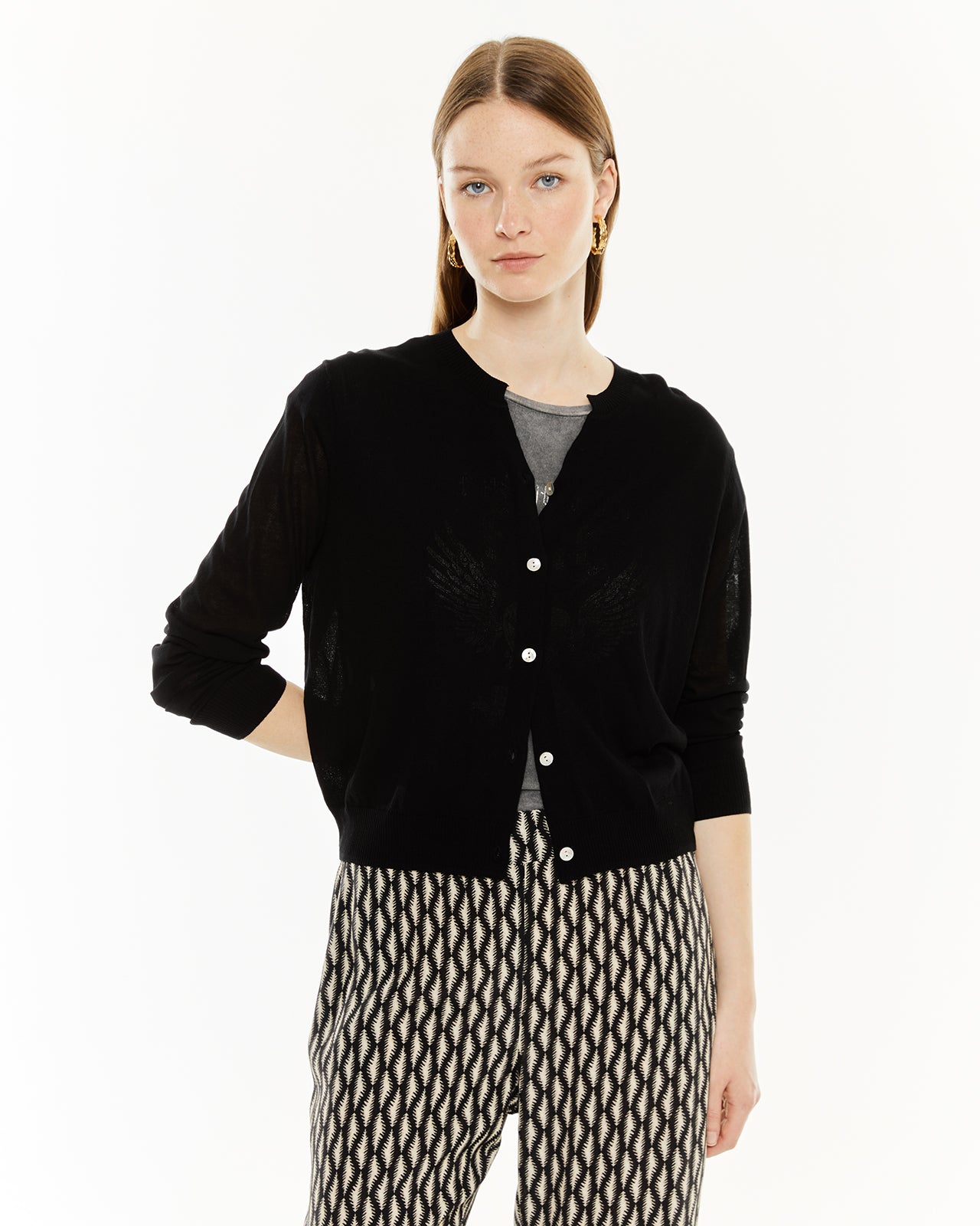 Mandarin collar cardigan