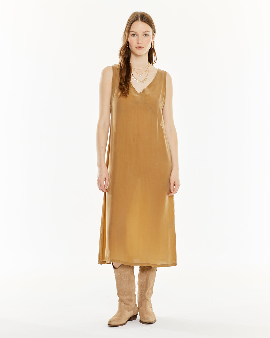 Vestido de tirantes largo con tejido de cupro