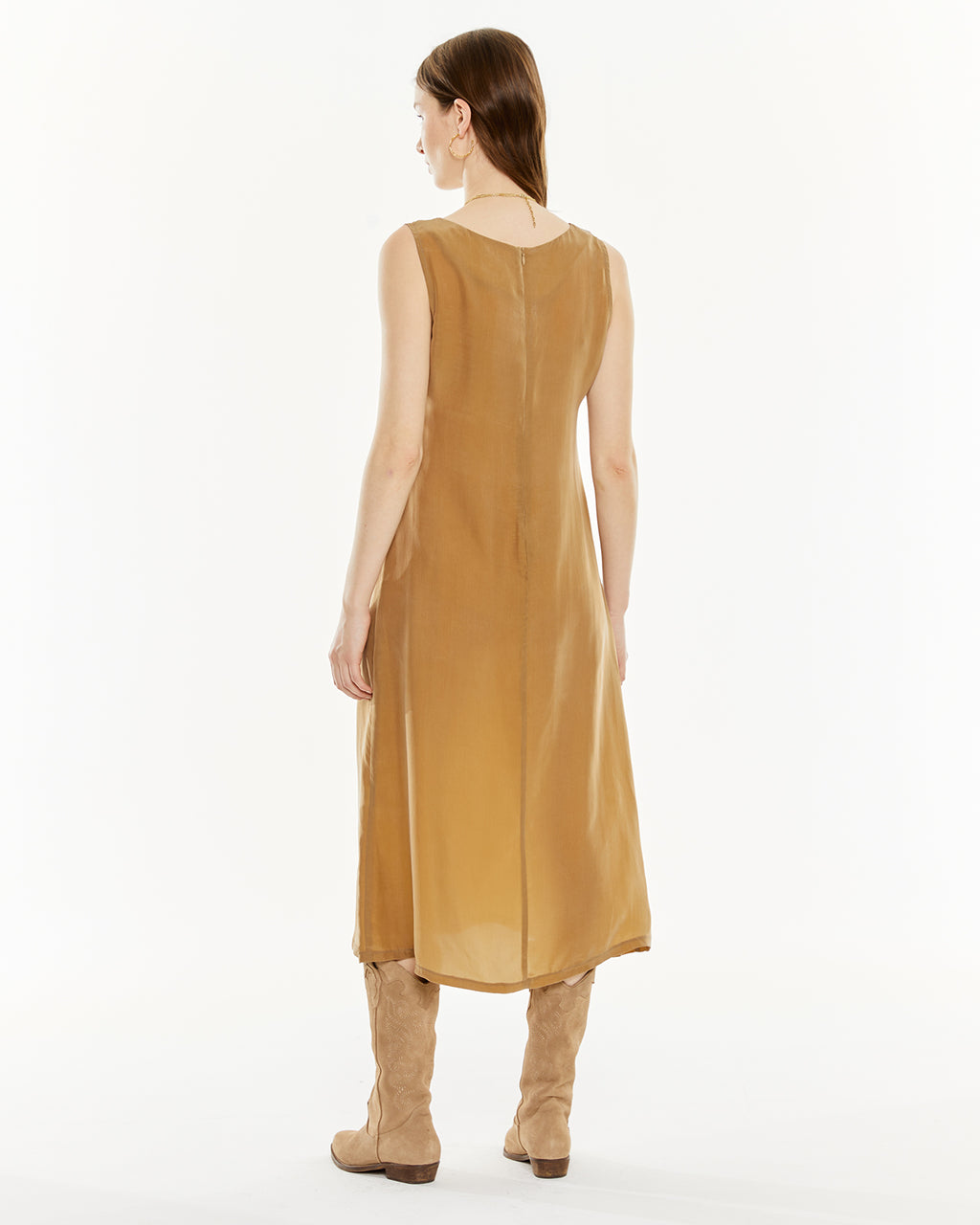 Vestido de tirantes largo con tejido de cupro