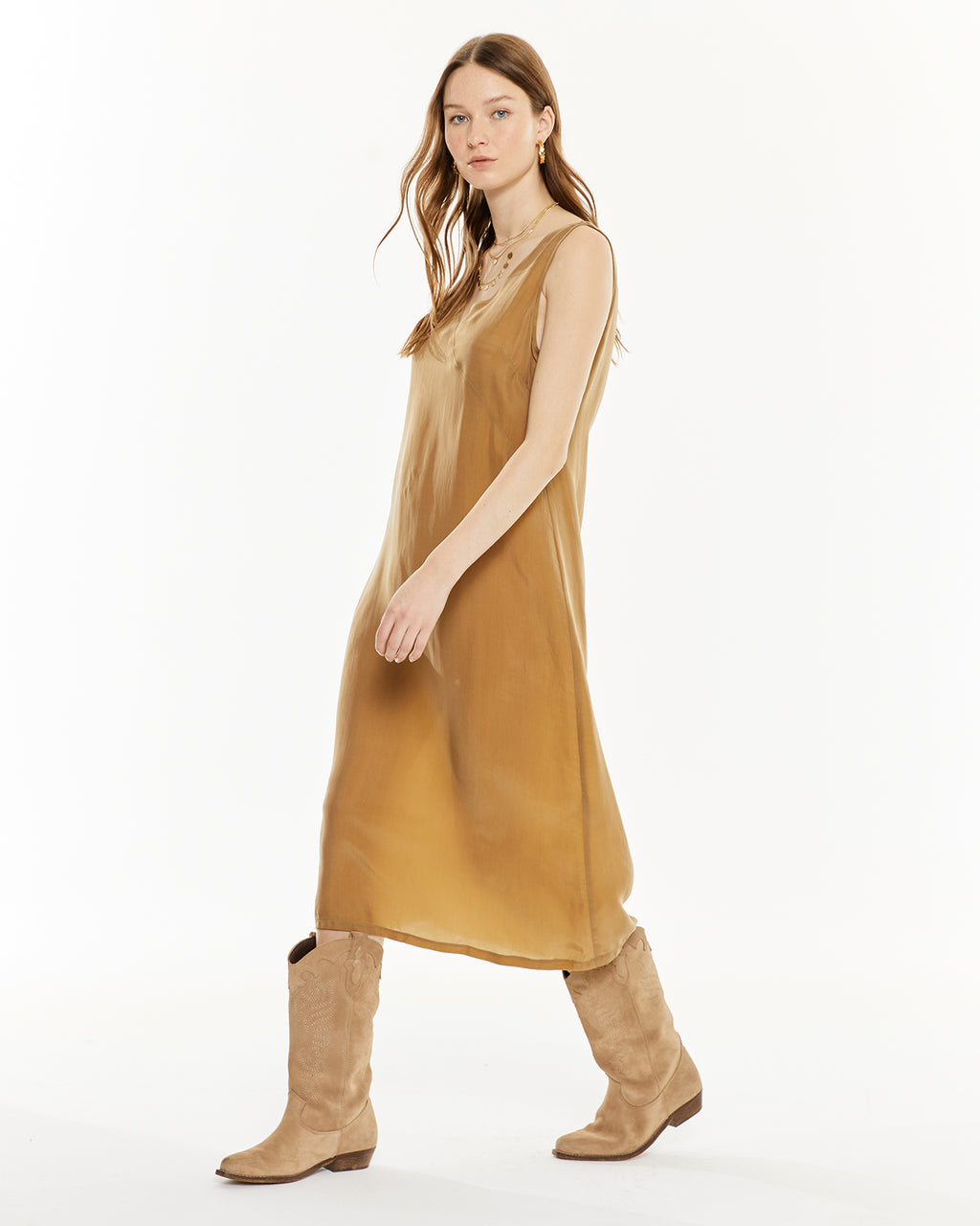 Vestido de tirantes largo con tejido de cupro