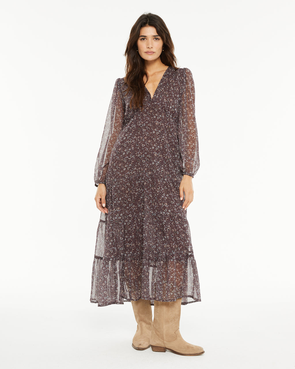 Vestido largo estampado floral pequeño