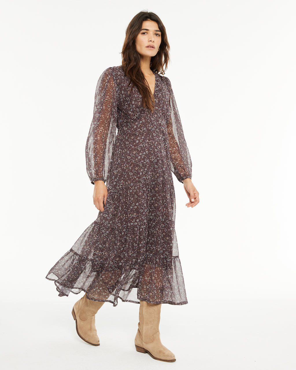 Vestido largo estampado floral pequeño