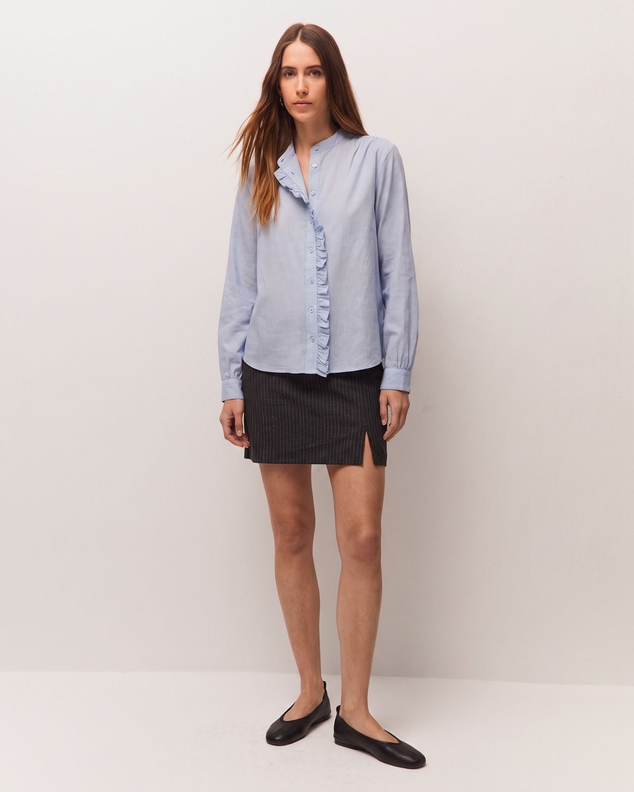 Camisa volantes chambray