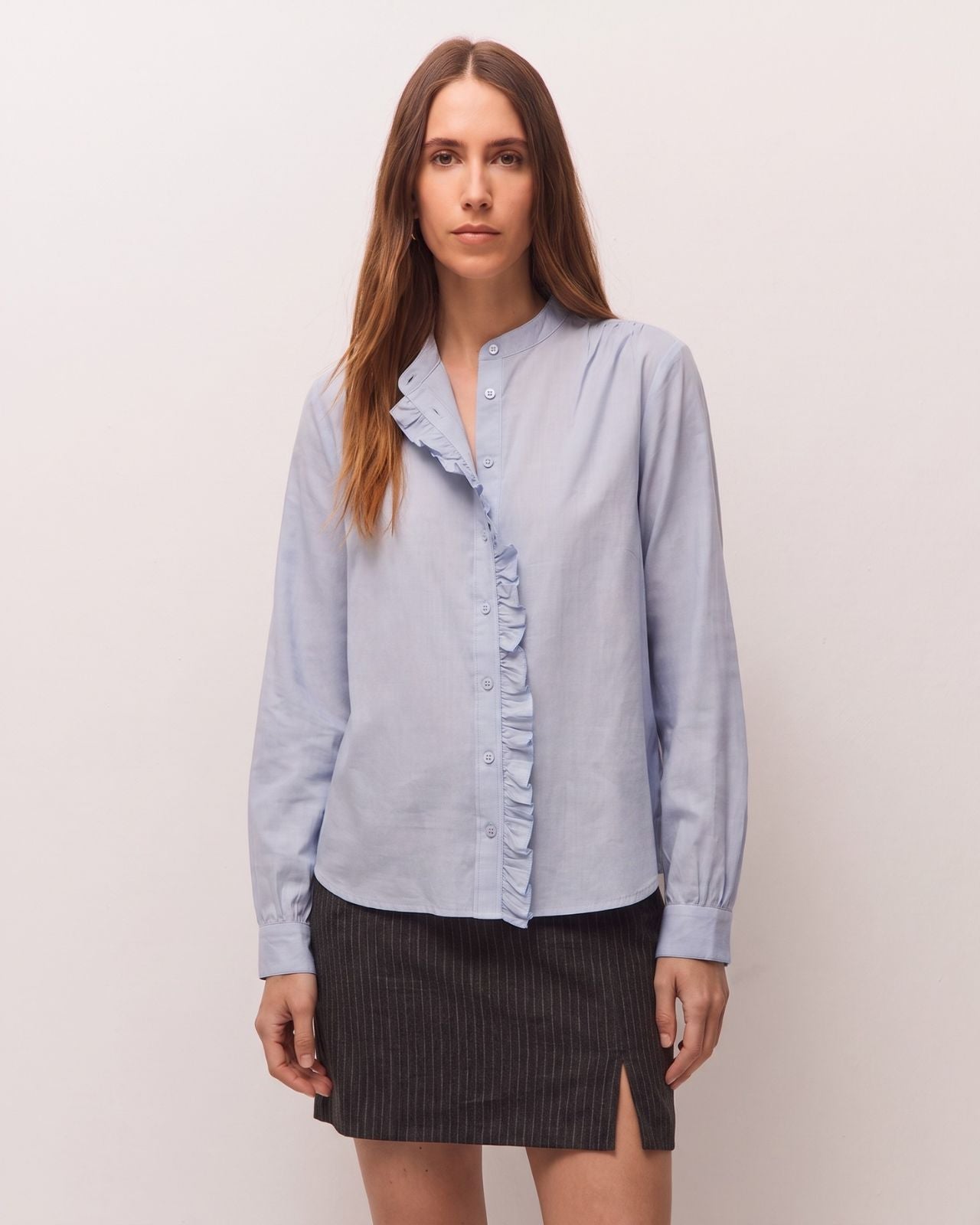 Camisa volantes chambray