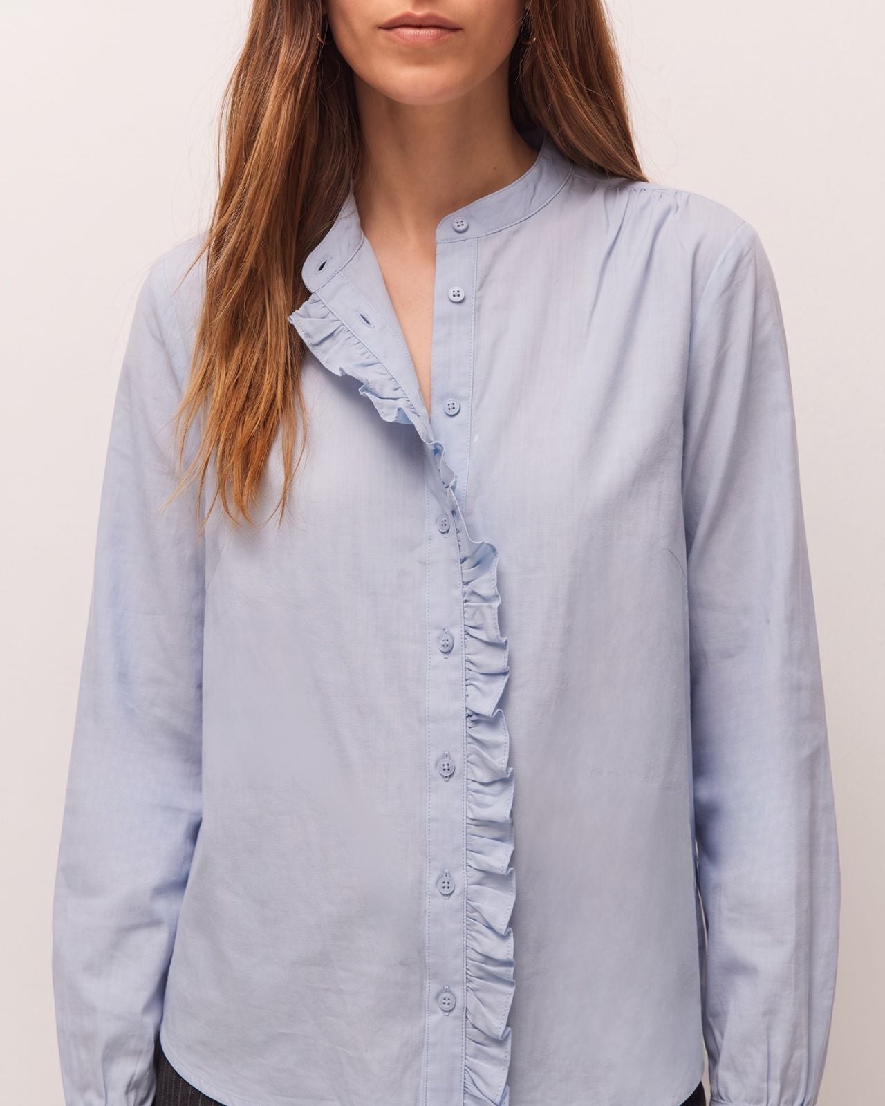 Camisa volantes chambray