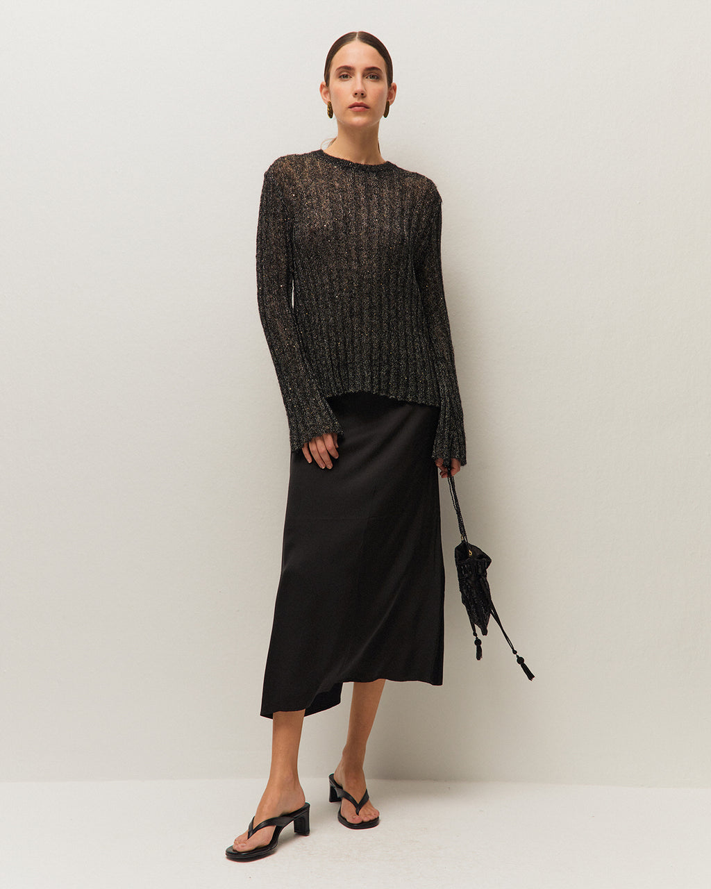 Falda midi efecto desgastado con cremallera lateral