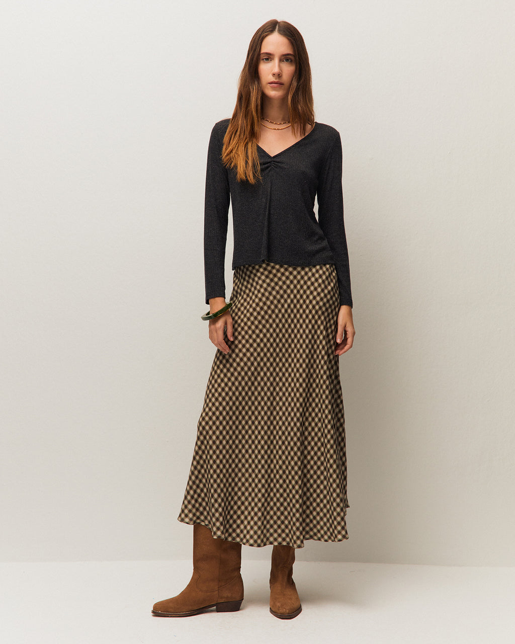 Falda midi cuadros