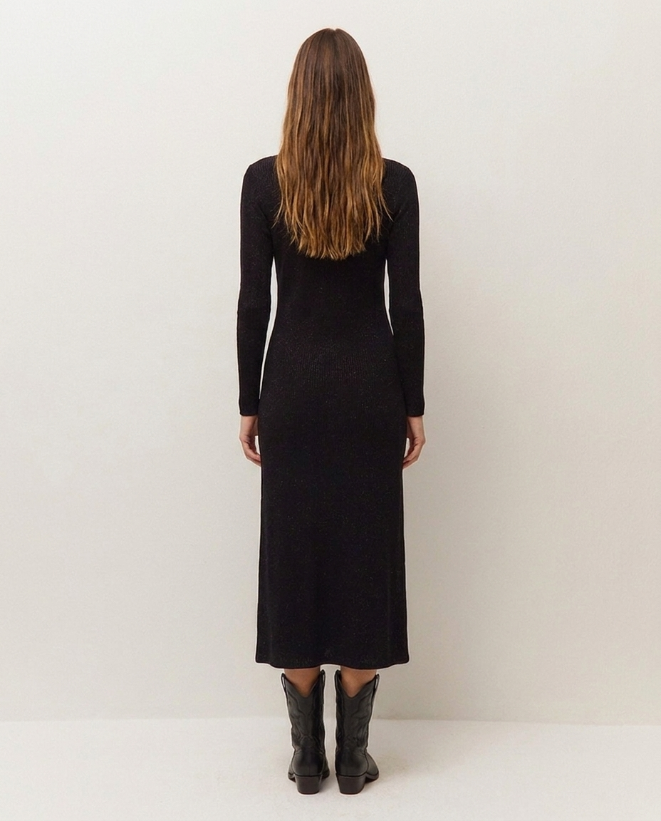 Vestido canalé cuello pico
