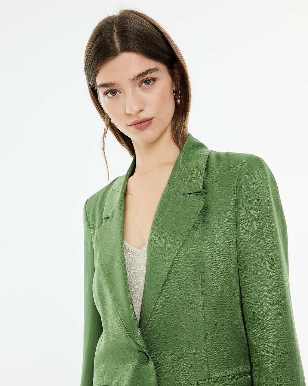 Straight jacquard blazer with front button closure