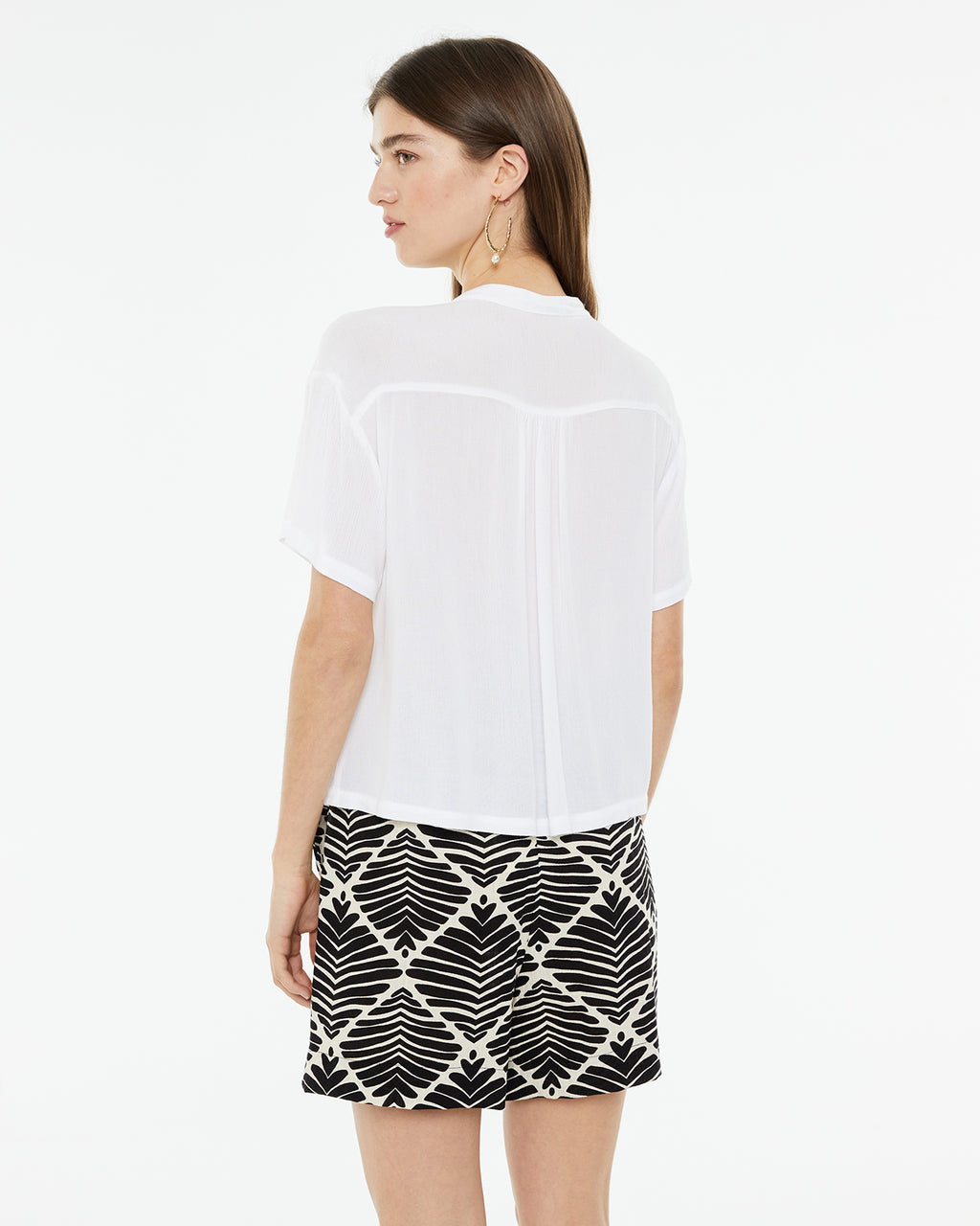 Camisa tejido bambula oversize de manga caída con cuello mao