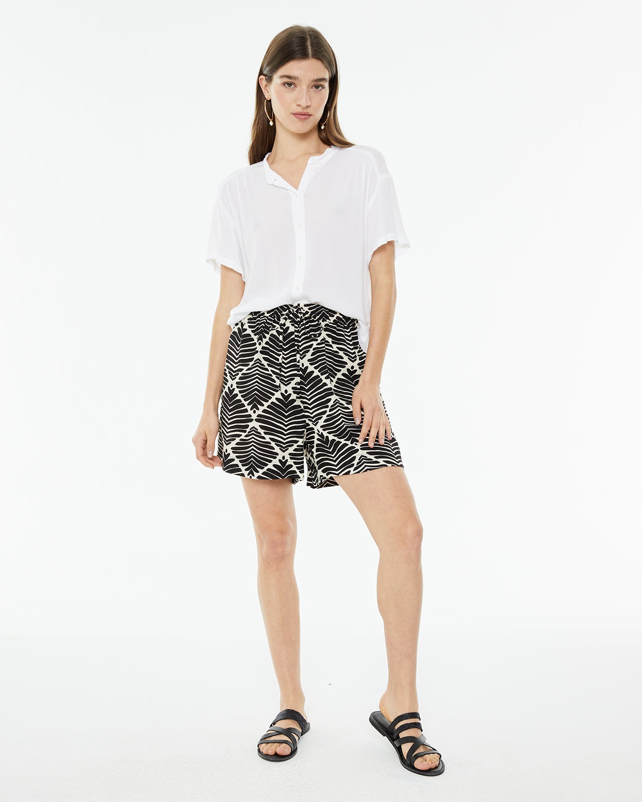 Chemise oversize en tissu de bambou avec manches tombantes et col Mao