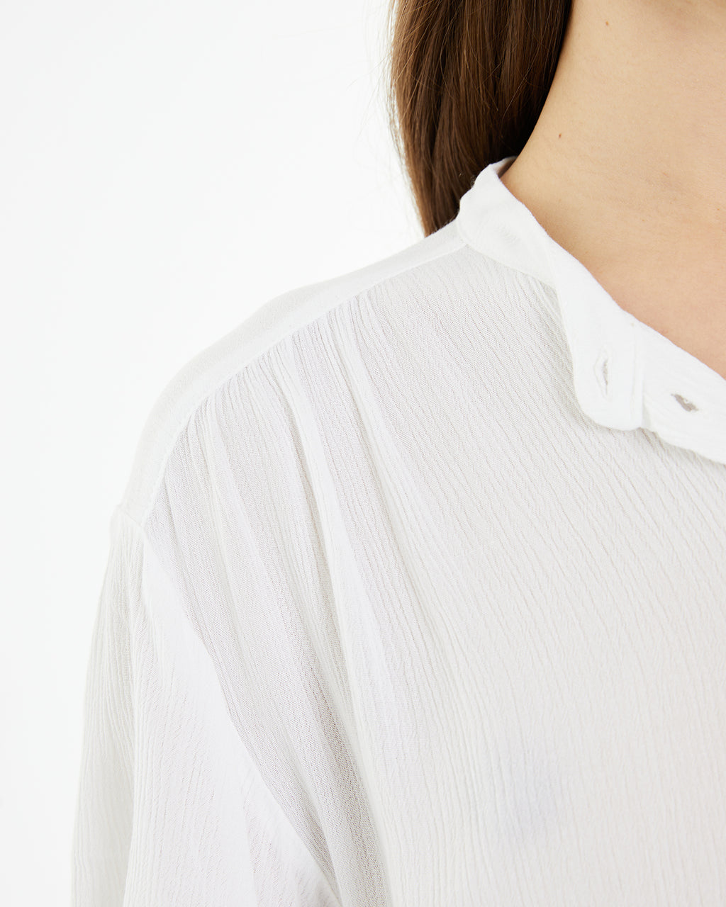 Camisa tejido bambula oversize de manga caída con cuello mao