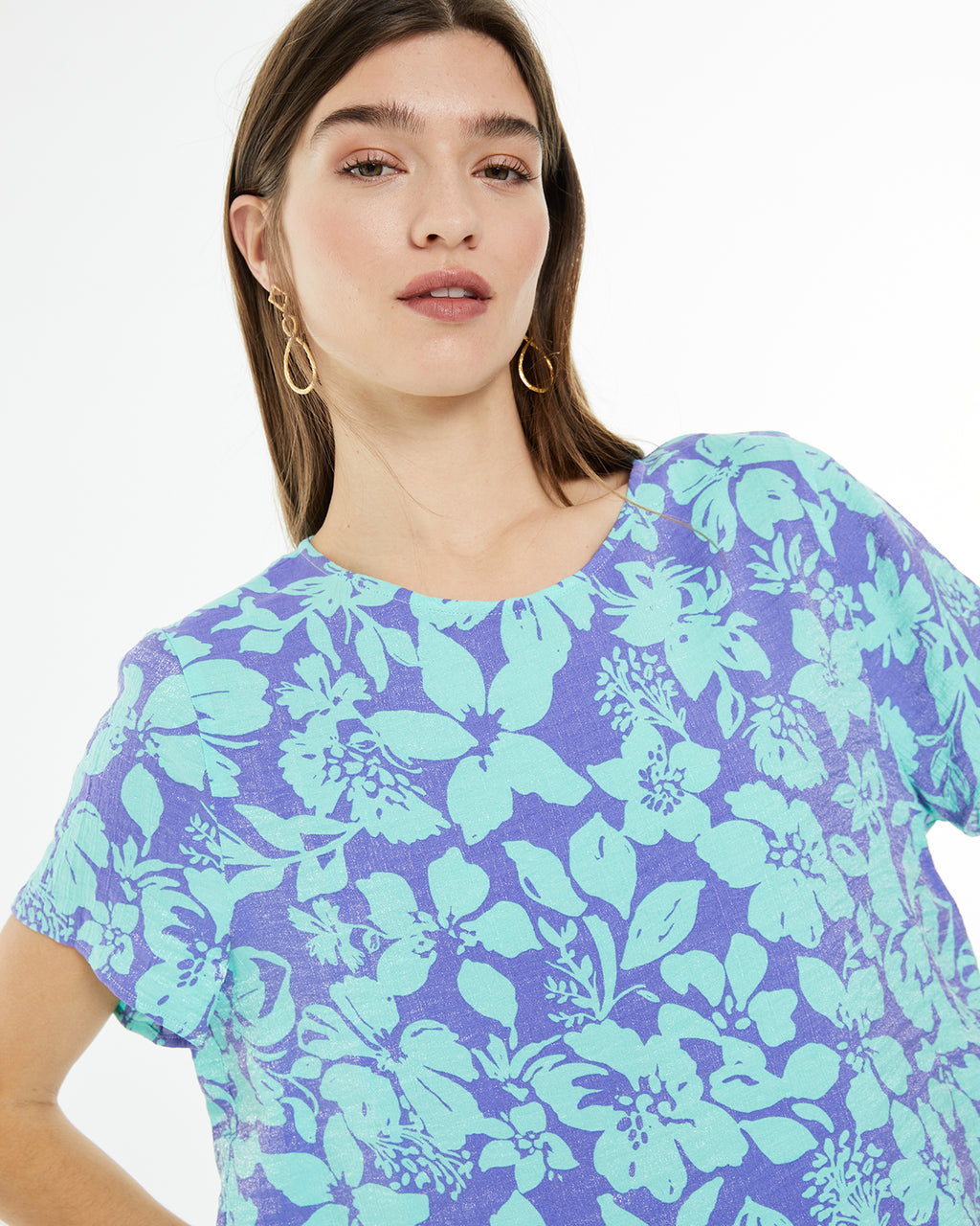 Large floral print short sleeve shirt