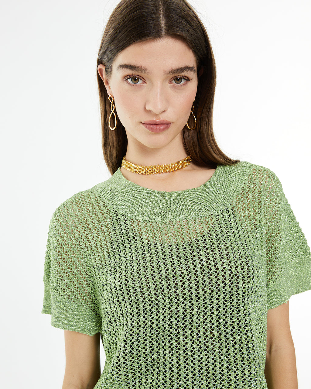 Openwork sweater with lurex stitch