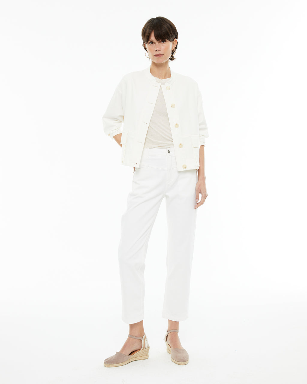 Linen cotton jacket with mao collar