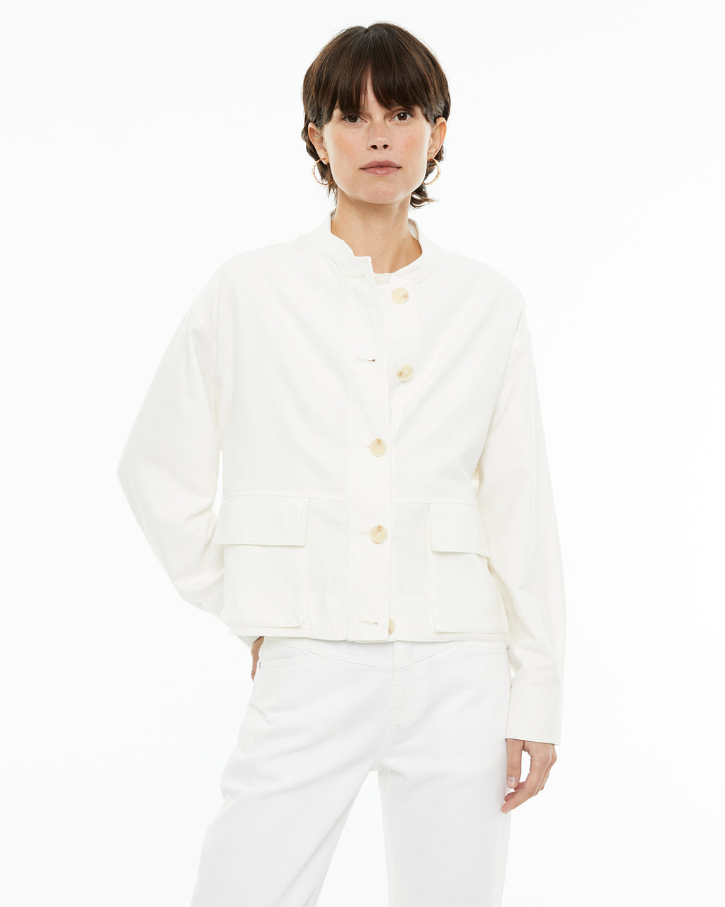 Linen cotton jacket with mao collar