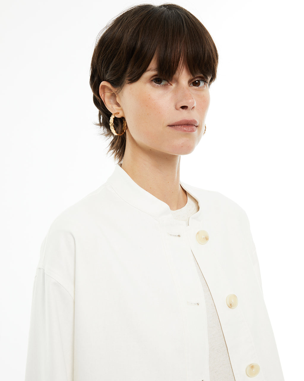 Linen cotton jacket with mao collar