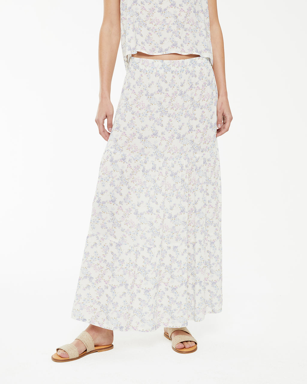 Midi skirt with floral print and ruffles