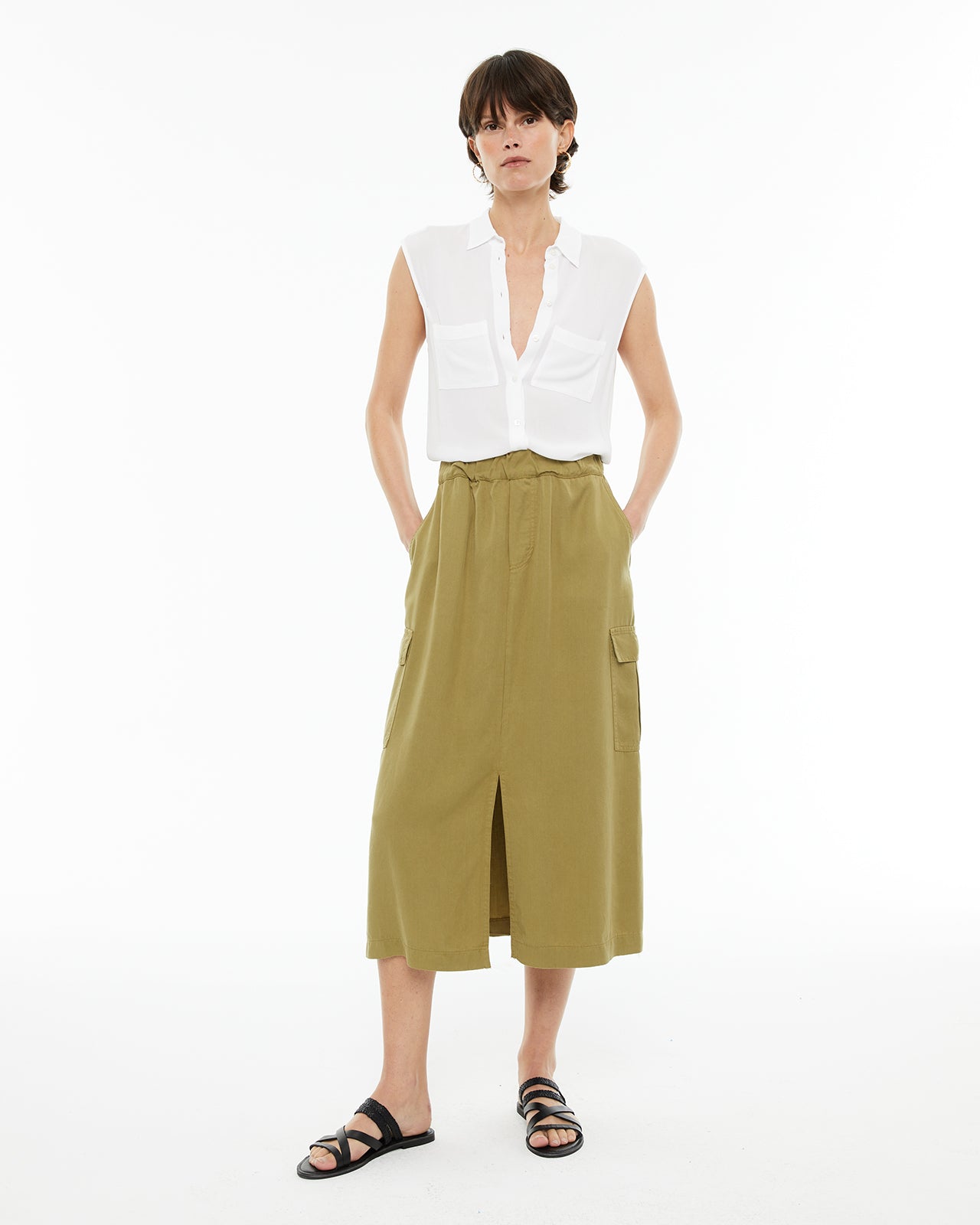 Long cargo skirt with front slit