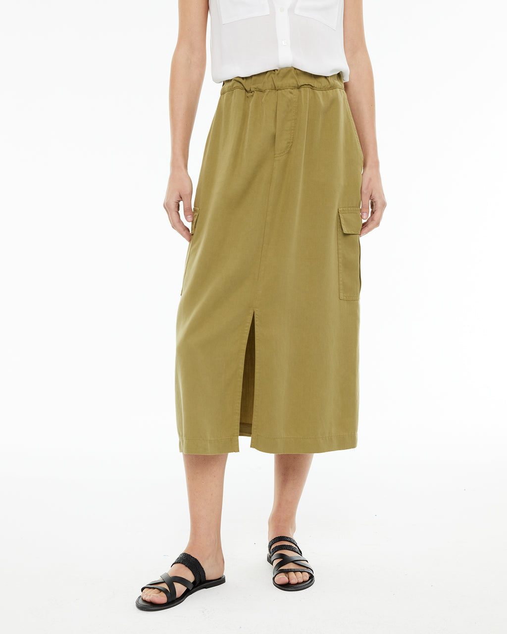 Long cargo skirt with front slit