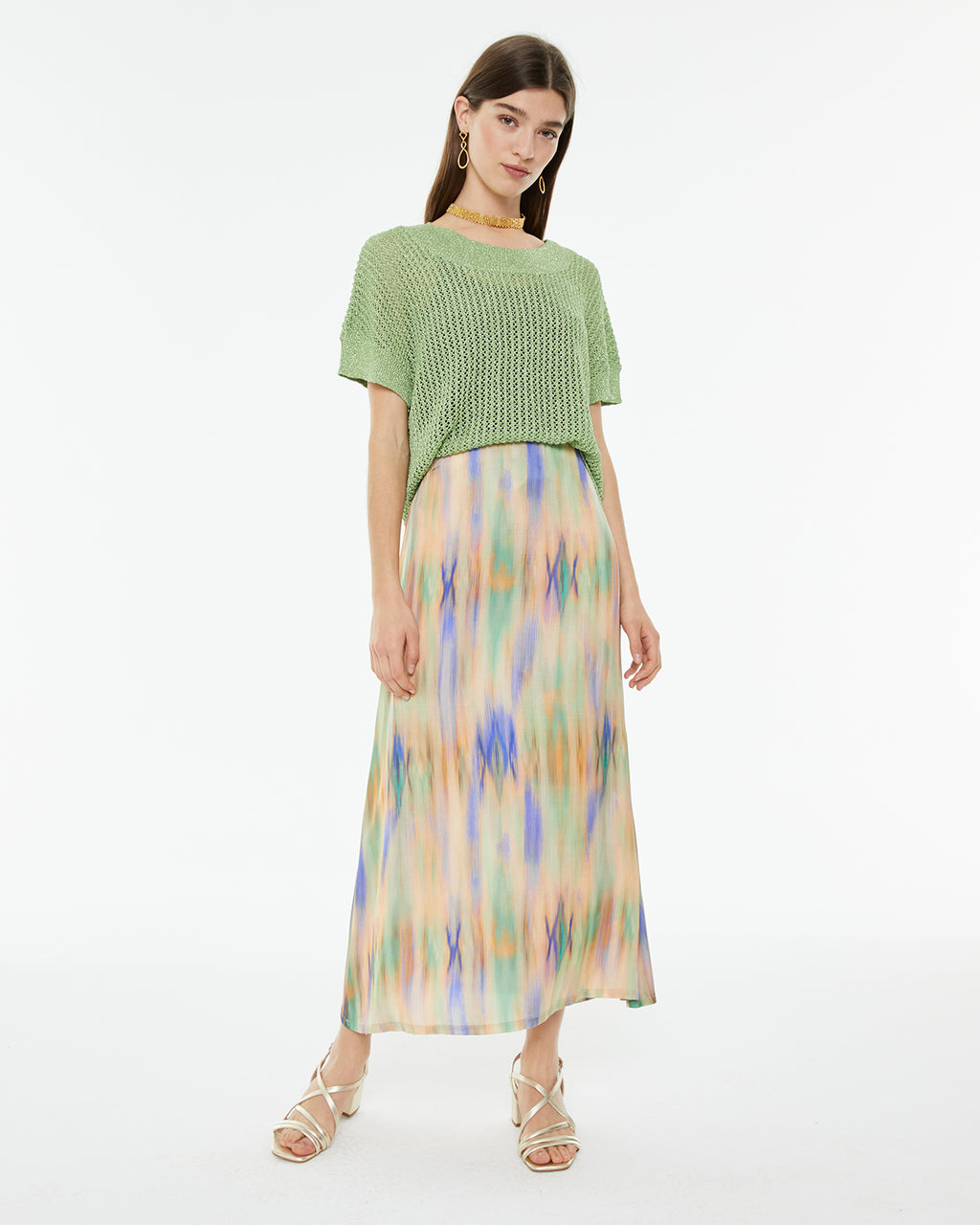 Flared midi skirt with water print