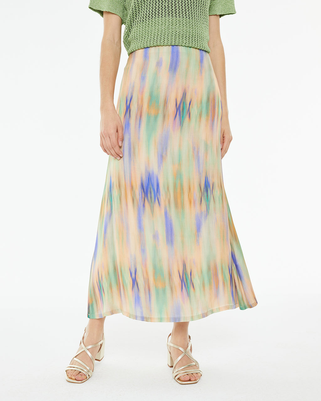 Flared midi skirt with water print