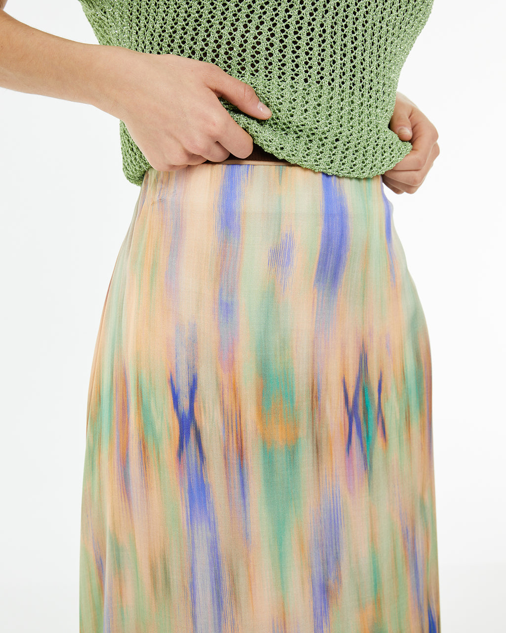 Flared midi skirt with water print