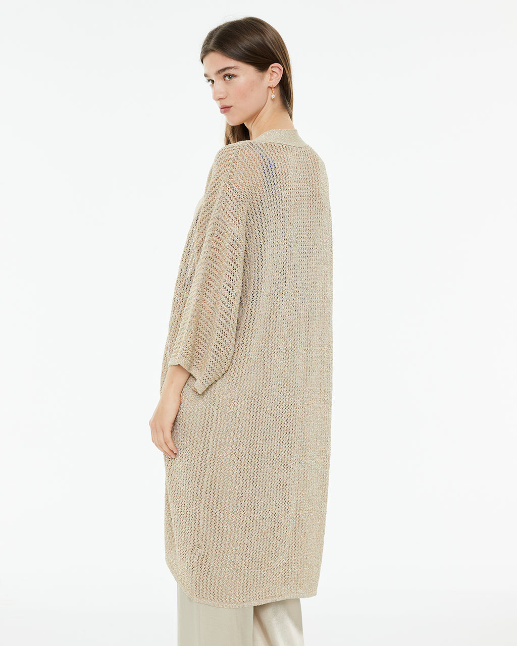 Long kimono in openwork lurex knit