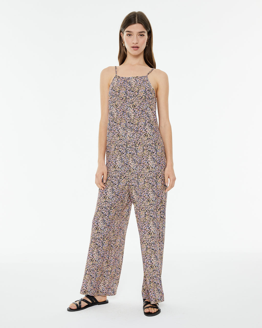 Micro-print strappy jumpsuit