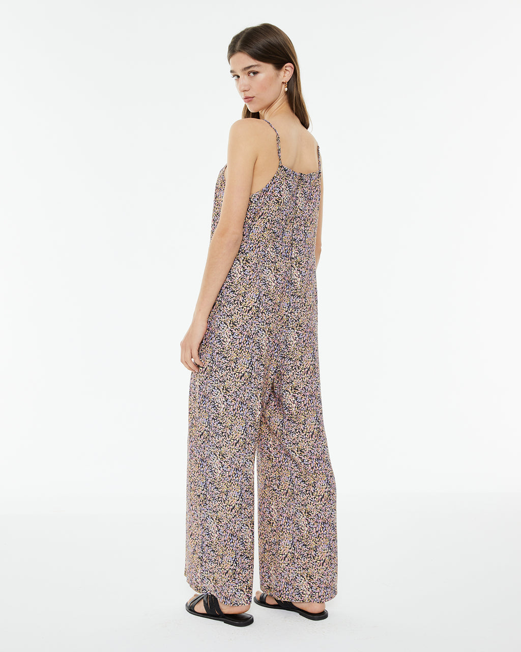 Micro-print strappy jumpsuit