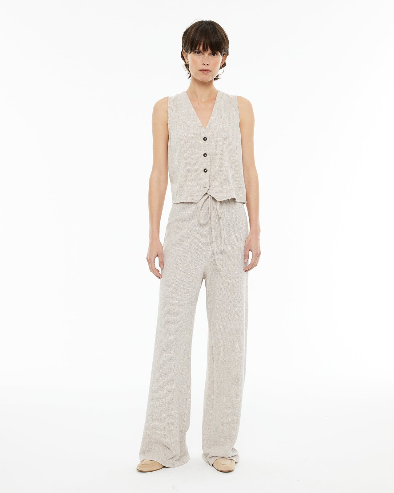 Wide straight trousers with drawstring waist