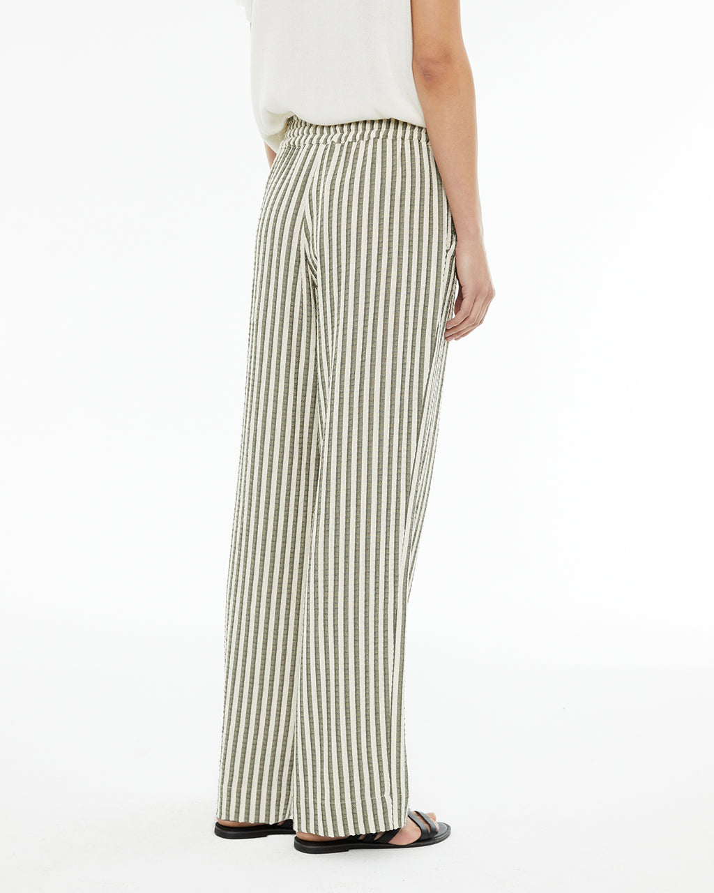 Straight striped trousers with drawstring waist