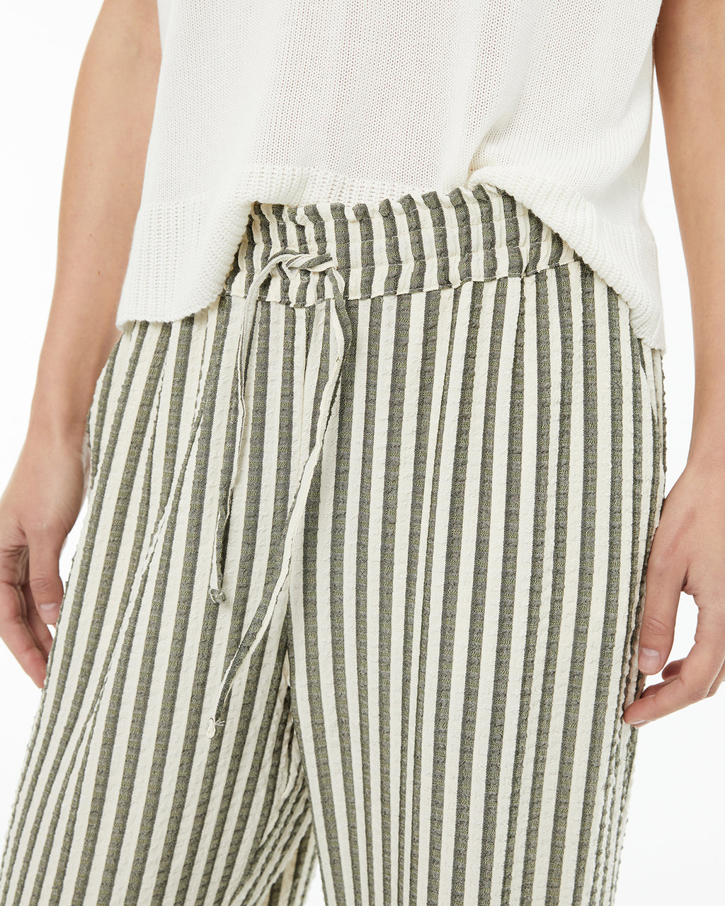 Straight striped trousers with drawstring waist