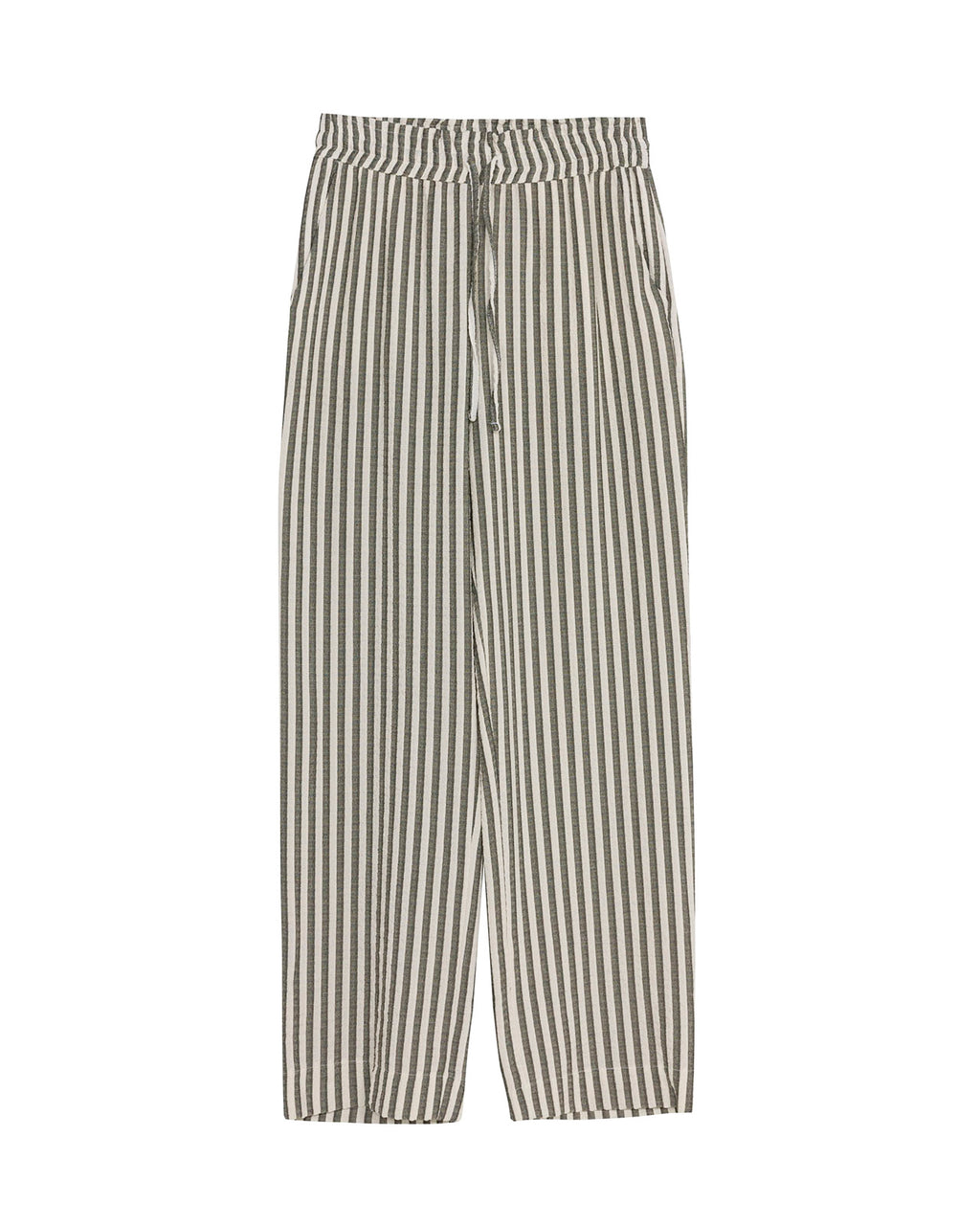 Straight striped trousers with drawstring waist