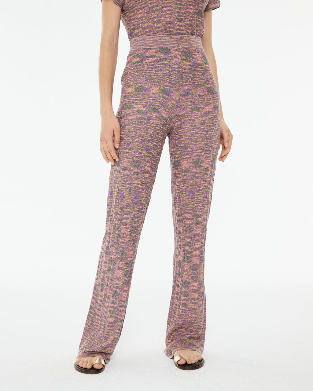 Slim-fitting lurex knit trousers