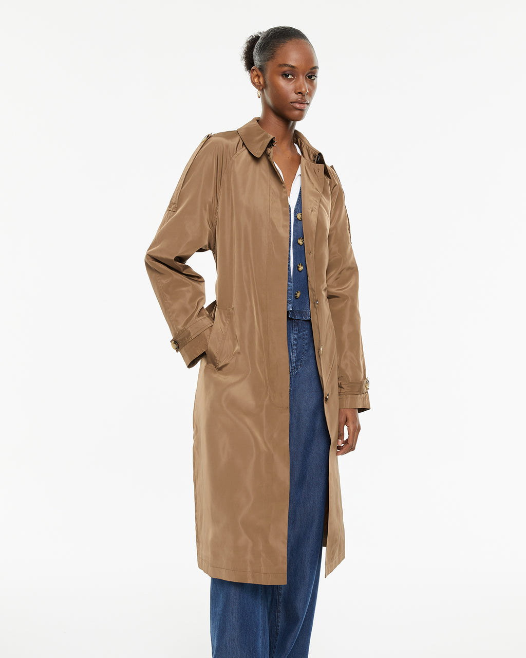 Parka midi recta trench larga con cinturón