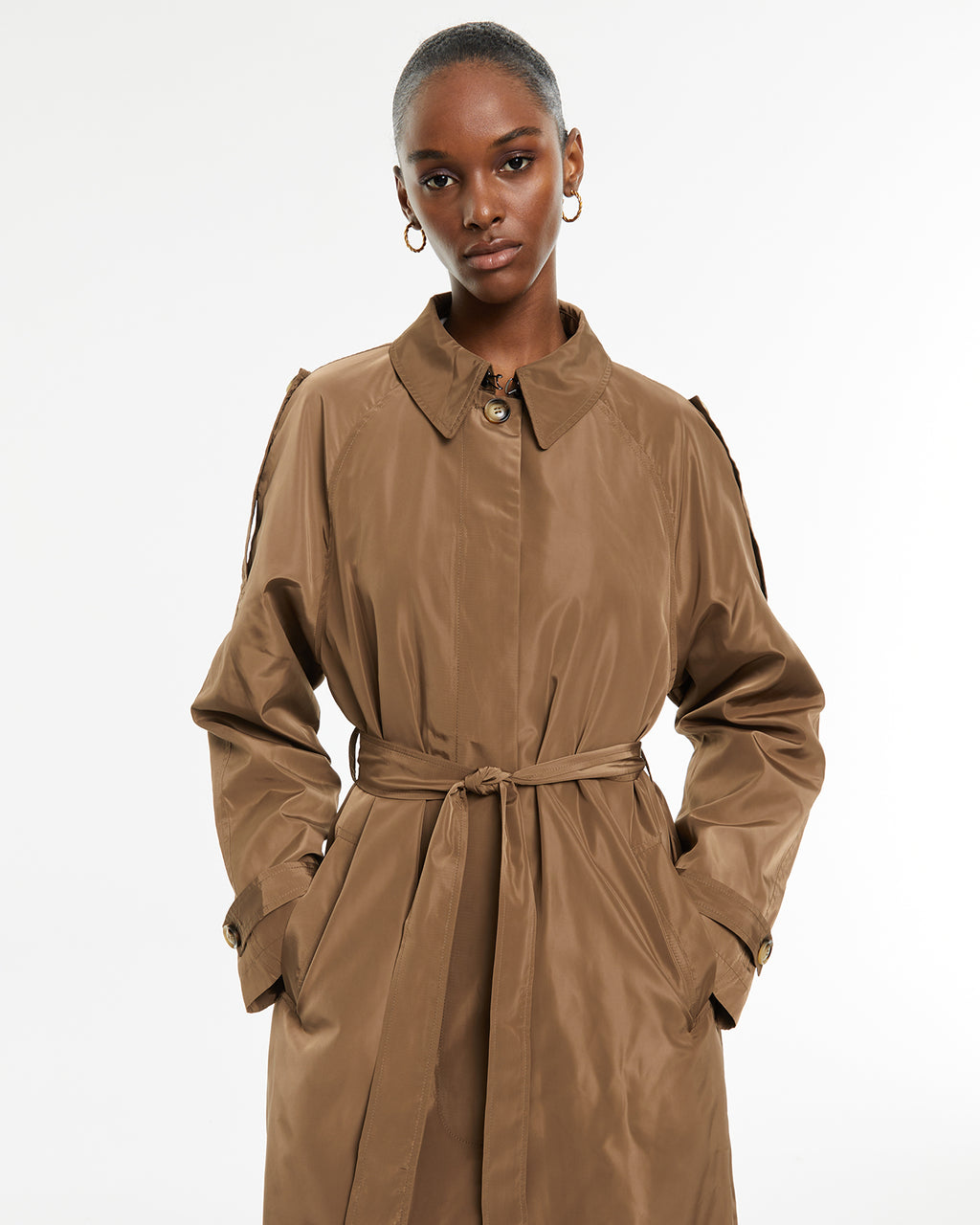 Parka midi recta trench larga con cinturón