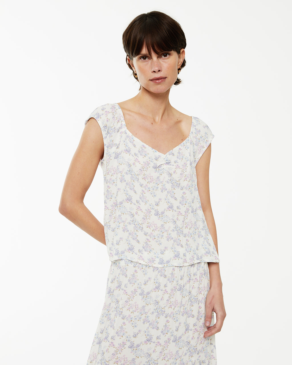 Floral print top with gathered neckline