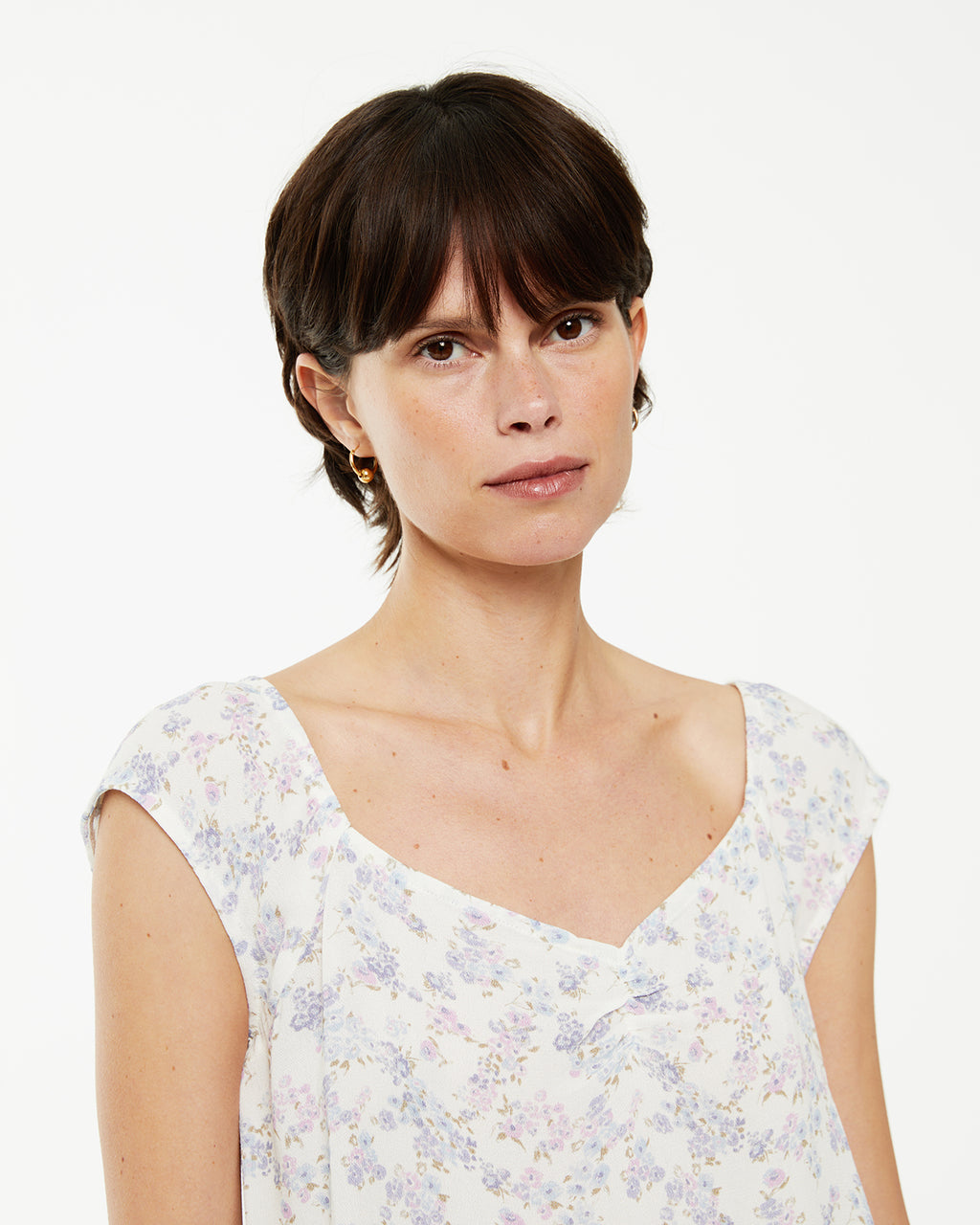 Floral print top with gathered neckline