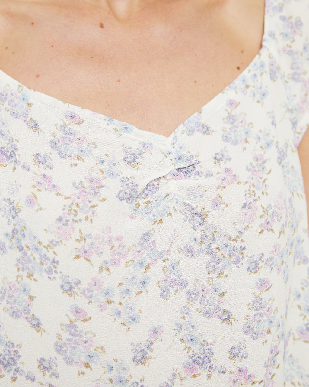 Floral print top with gathered neckline