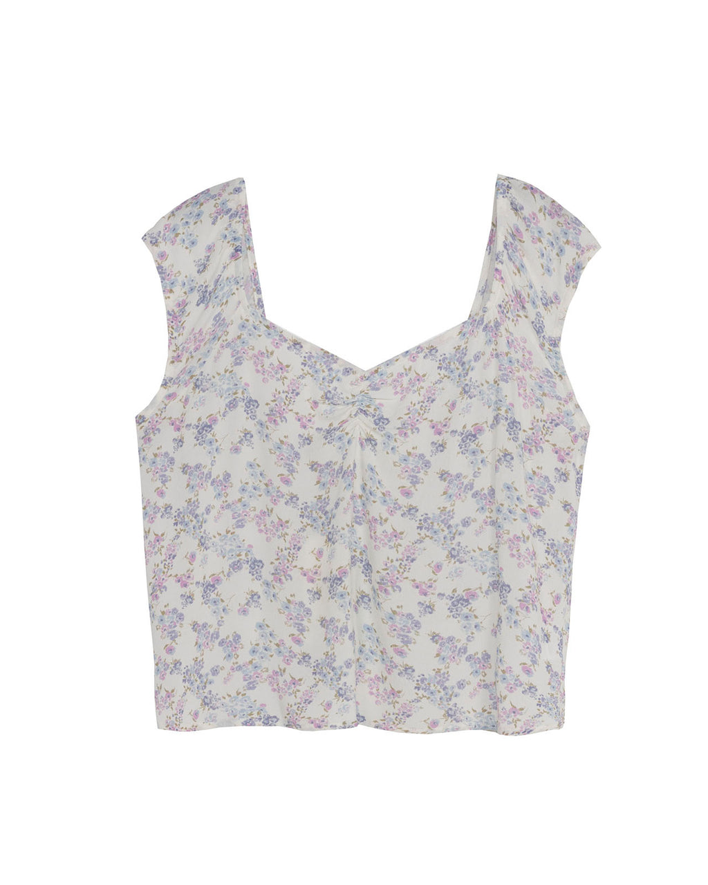 Floral print top with gathered neckline