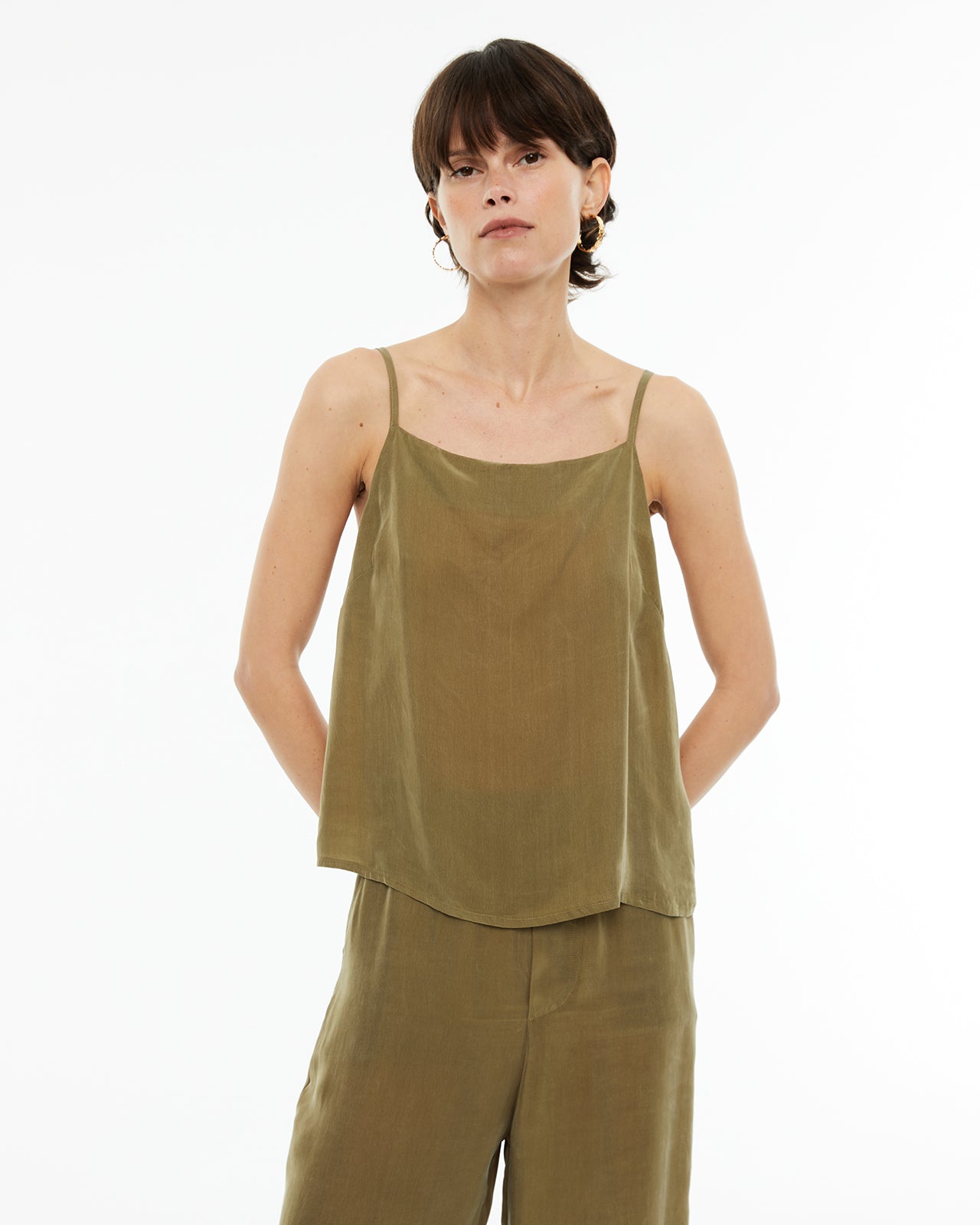 Flowing cupro top with square neckline