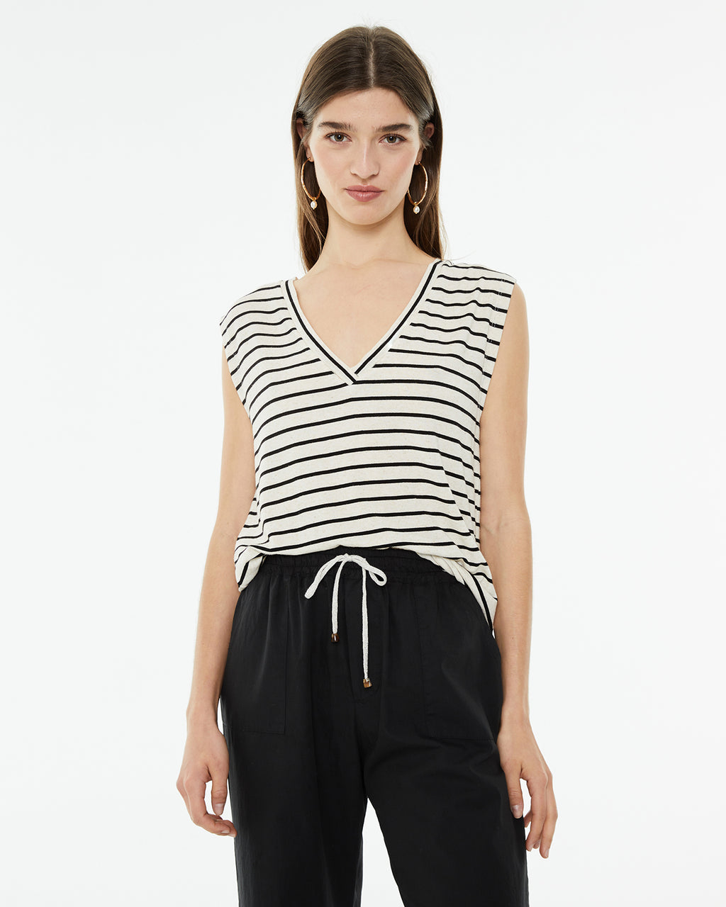 Sleeveless V-neck striped top