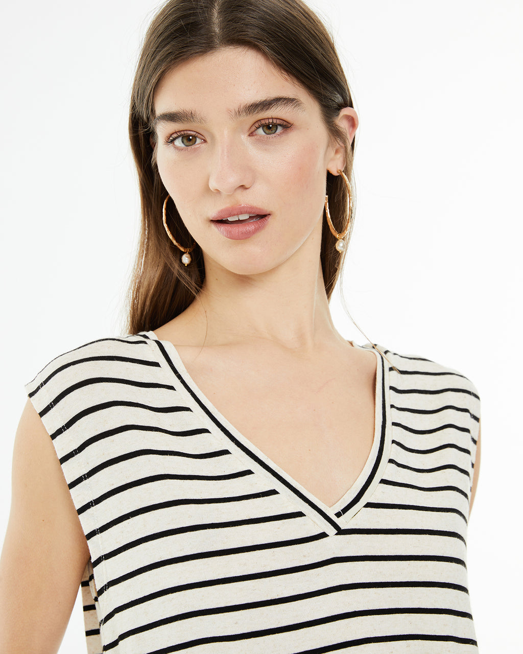 Sleeveless V-neck striped top